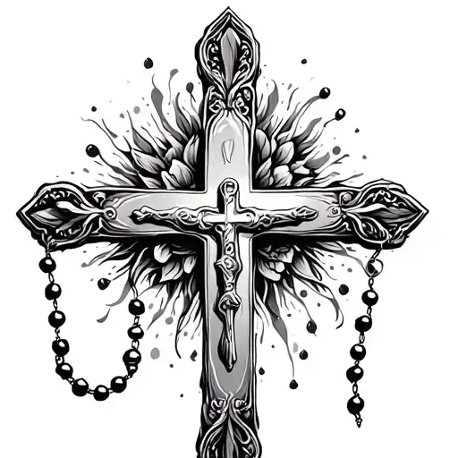 Cross With Rosary Beads