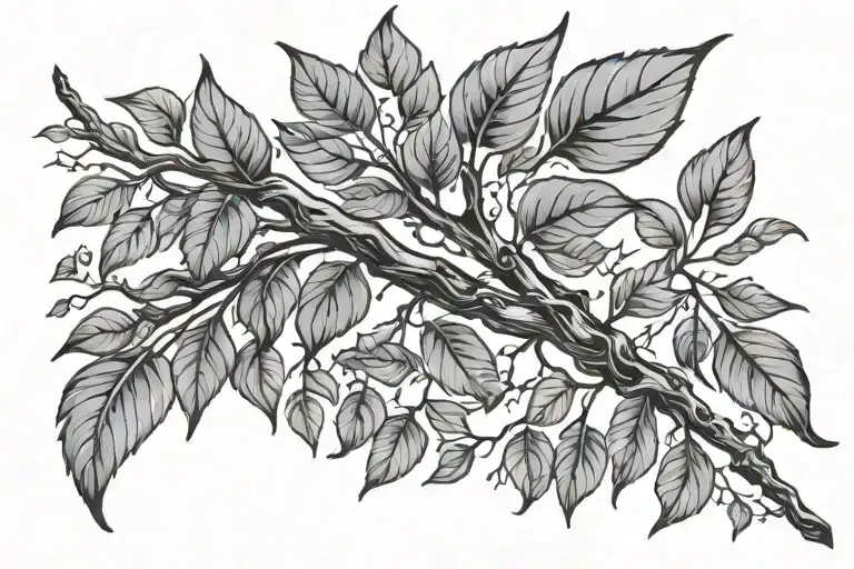 Biceps Bracelet Tattoo Depicting A Tree Branches With Leaves