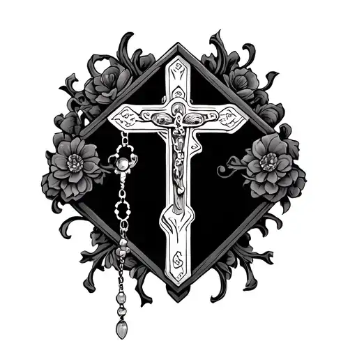 Cross With Rosary And Date Of Death