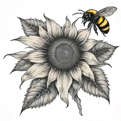 Bumblebee And Sunflower Growing