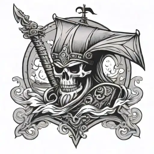 Skull Viking Ship Sailing