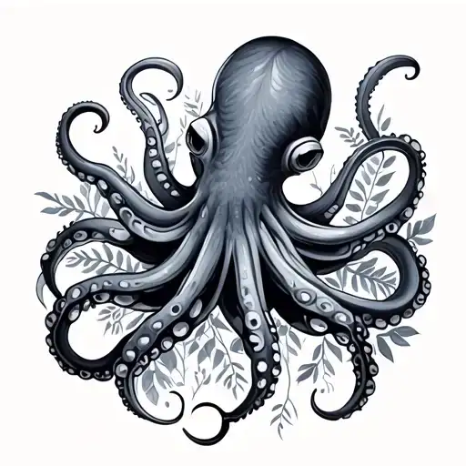 Illustrative Octopus With Lots Of Foliage