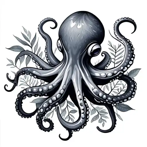 Illustrative Octopus With Lots Of Foliage