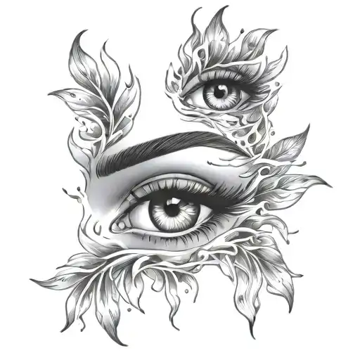 Eyes Of Girls Water Falling And Burning Leaves Falling