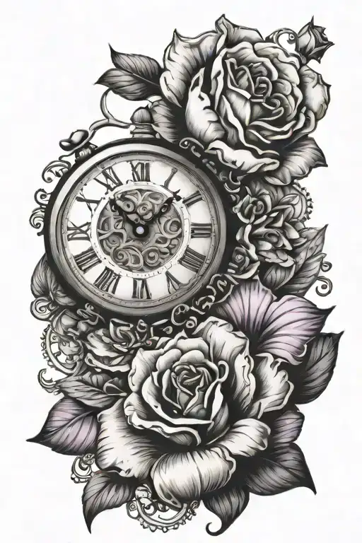 Clock And Violet Flower