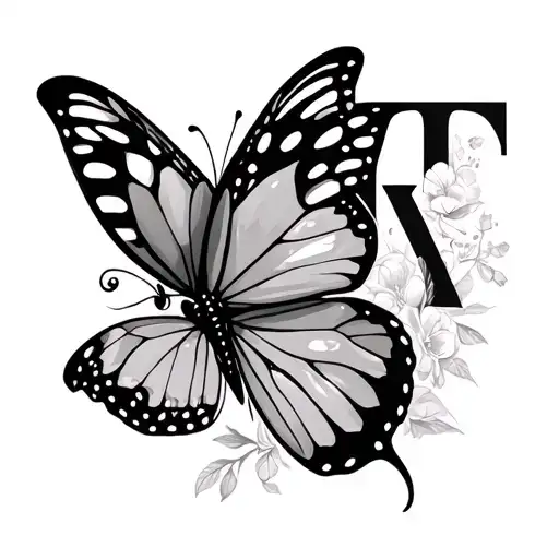 Neck Near Ear With The Letters Tk In Pretty Writing And A Butterfly