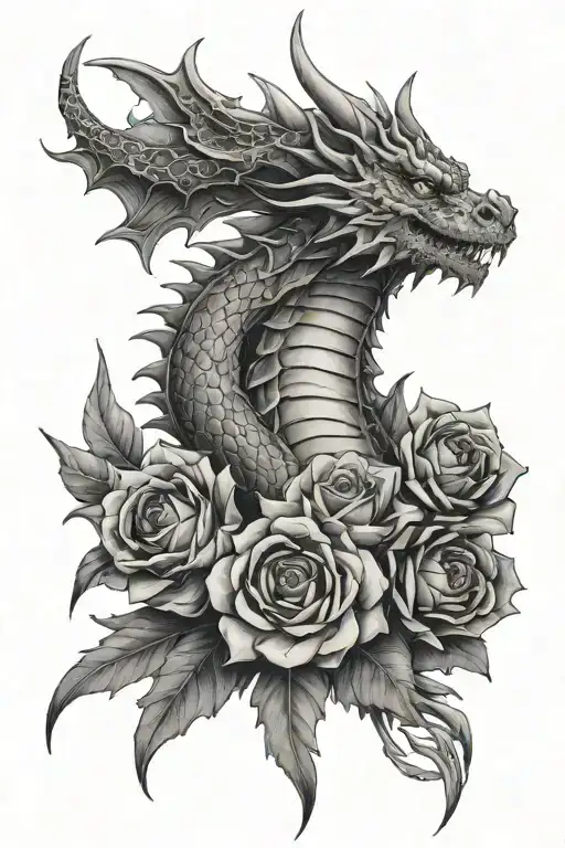 Dragon Spine Tattoo With Flowers