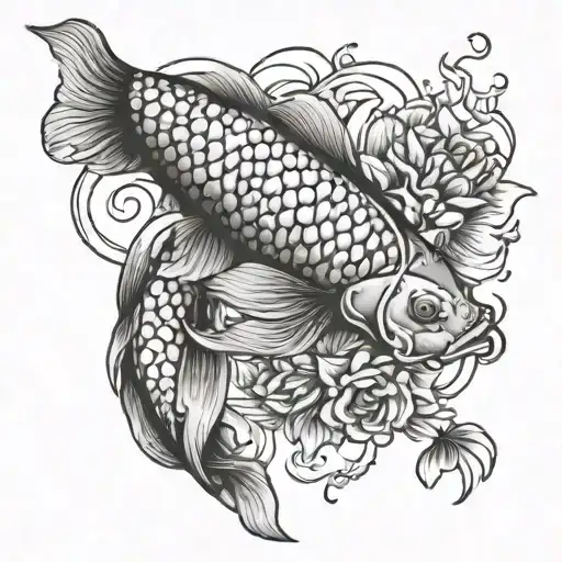 Coy Fish And Flowers