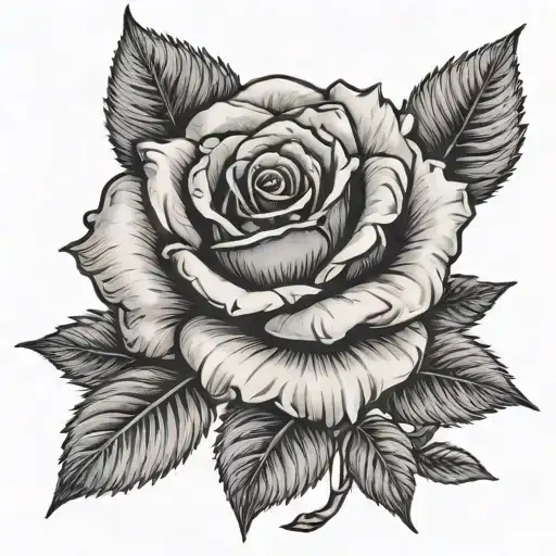 Rose With Stem And Leaves