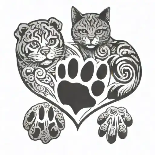 Cat And Dog Paw Heart