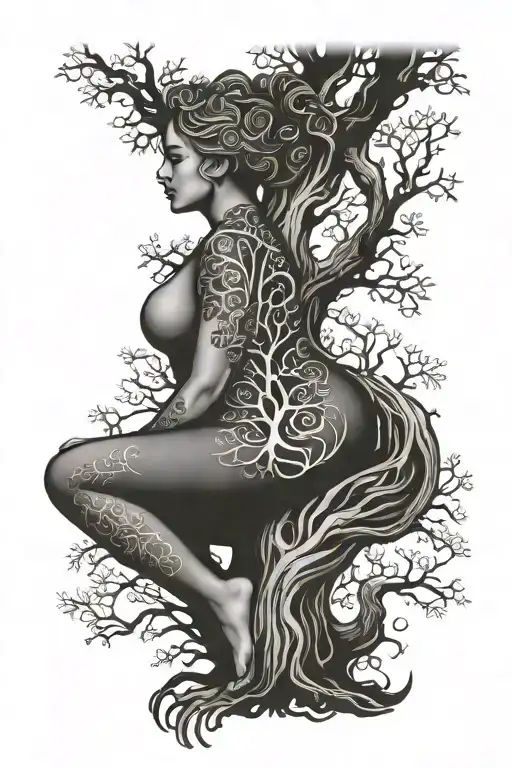 Tree Of Life With The Trunk In The Shape Of A Kneeling Woman's Body