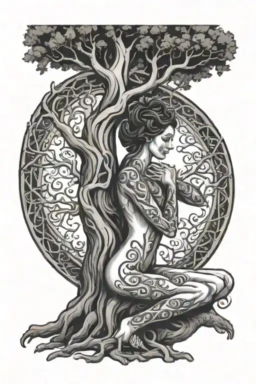 Tree Of Life With The Trunk In The Shape Of A Kneeling Woman's Body And Her Arms Are Branches