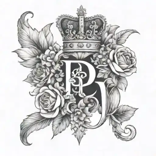 Letter P With Queens Crown Surrounded By Bold Flowers