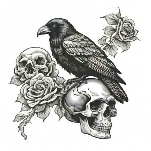 Raven Perched On A Skull Tattoo