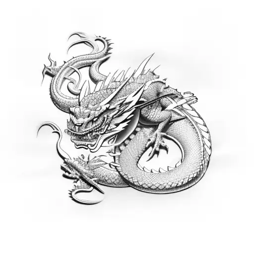 Straight Katana With Haku Dragon Wrapped Around