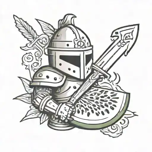 A Little Watermelon Knight With A Watermelon Helmet And A Sword Tattoo