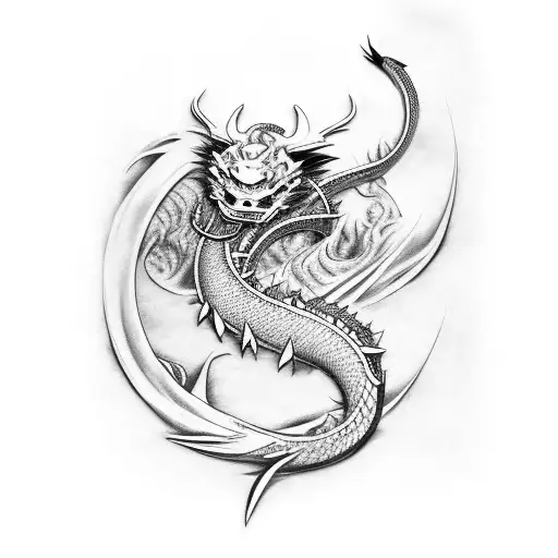 Straight Katana Down The Middle With Japanese Dragon Wrapped Around