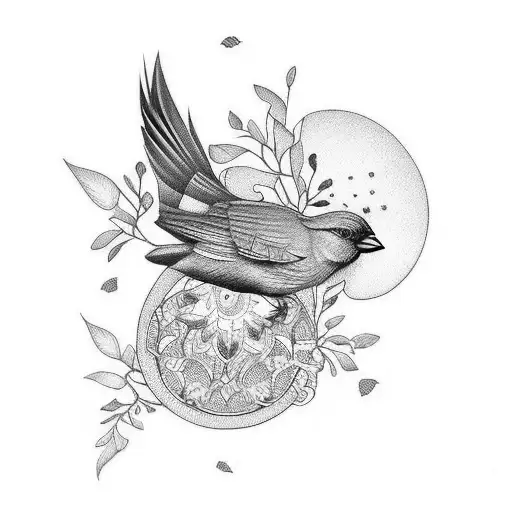 Whole Floral Sleeve Tattoo Fineline With A Small Cardinal Bird Incorporated