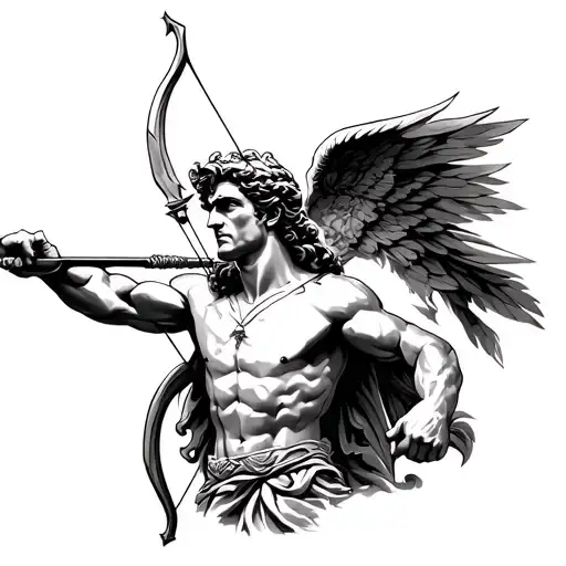 Greek God Apollo With Bow And Arrow Tattoo