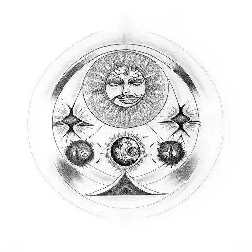Fineline Sun & Moon Sleeve With Other Celestial And Spiritual Elements Full Sleeve