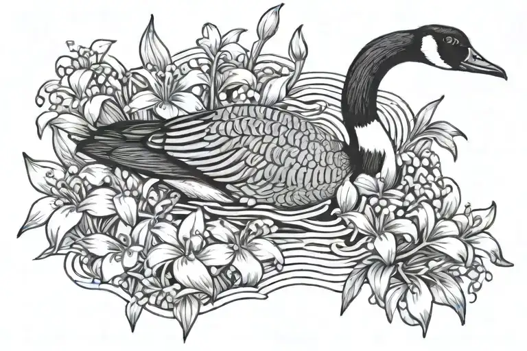 Canada Goose Swimming Next To Lily Of The Valley