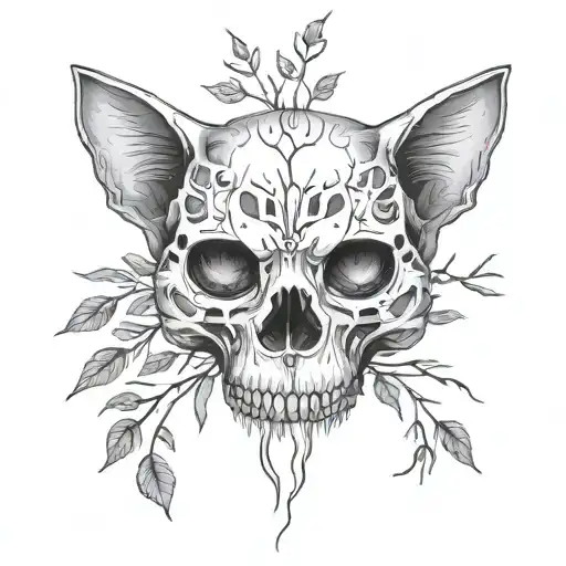 Cat Skull With Twigs