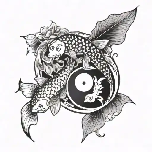 Tarot Card With Koi Fish Yin Yang Tattoo