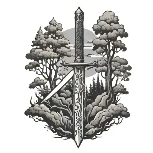 Sword Surrounded By Trees