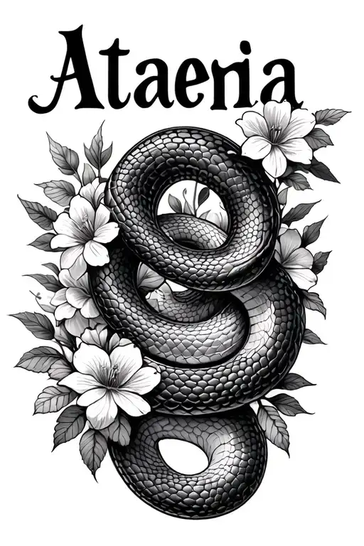 The Name Ataenia With Flowers Around It A Snake