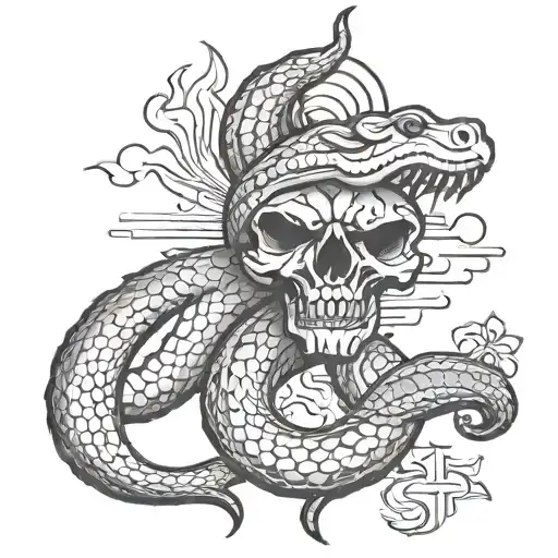 Trident And Snake Tattoo Design Combining