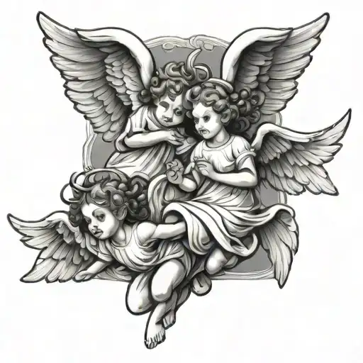 Cartoon Angels Flying