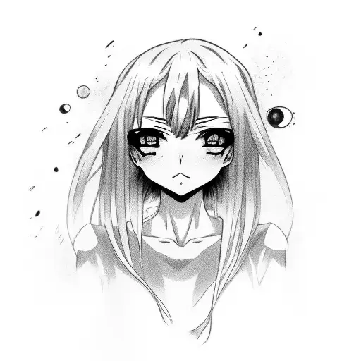 Anime Girl With Little Blood Streaming Down Her Face That Becomes Another Her With White Eyes