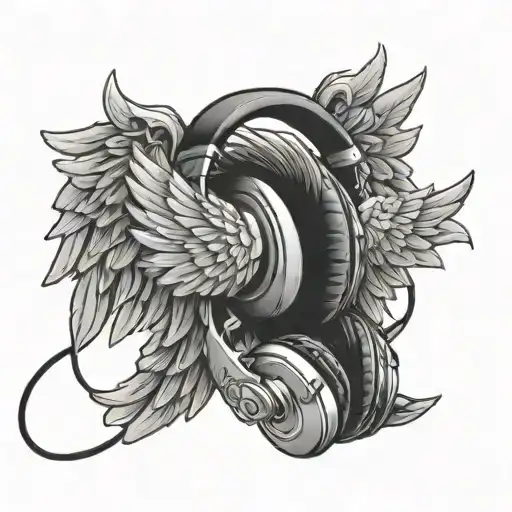 Cartoon Angels Flying Bird With Headphones