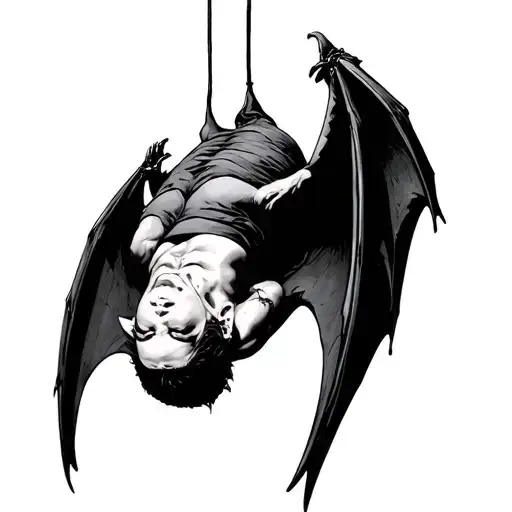 Upside Down Hanging Bat Wings Wrapped Around Body And No Flesh On Head