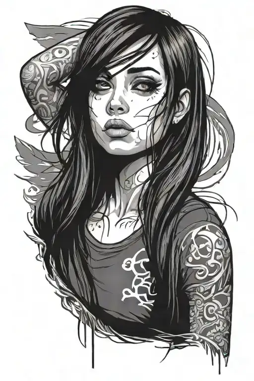 Emo Girl With Blank Stare Straight Ahead