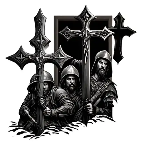 3 Crosses With A Soldier And The Number 23 In Roman