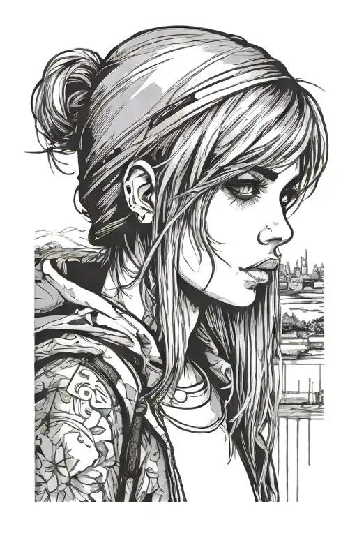 Emo Girl With Blank Stare Straight Ahead Thin Lines