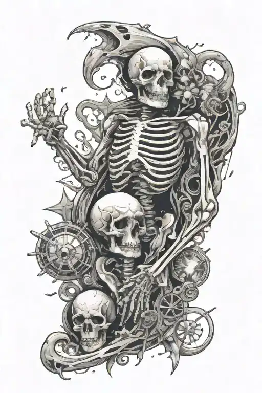 Sleeve With Space Background And Sea Creatures And A Skeleton