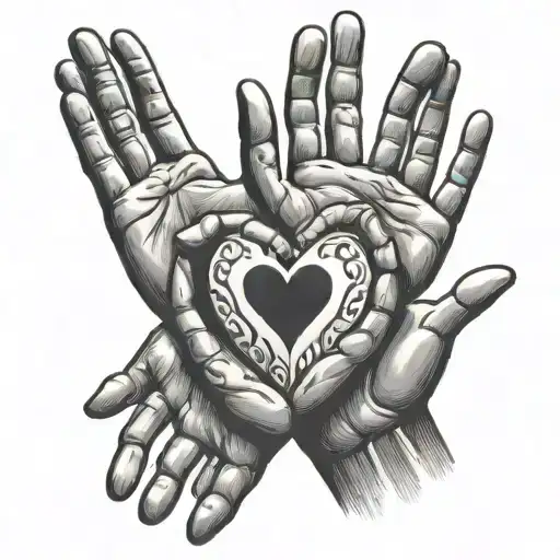 Family Of Four Hand Prints In A Shape Of A Love Heart