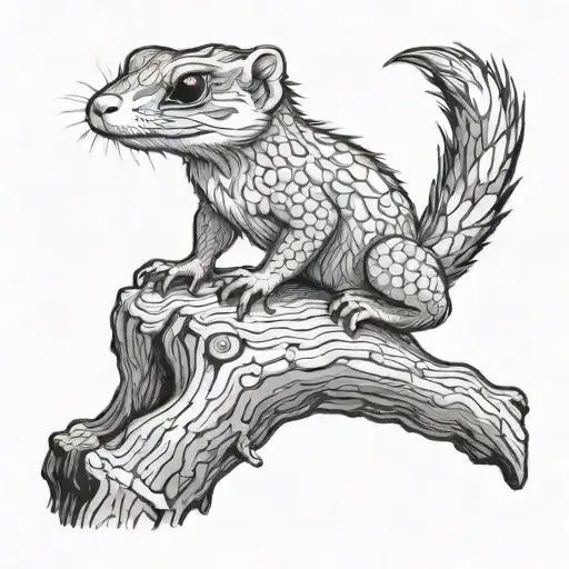 Weasel Lizard On A Tree Stump