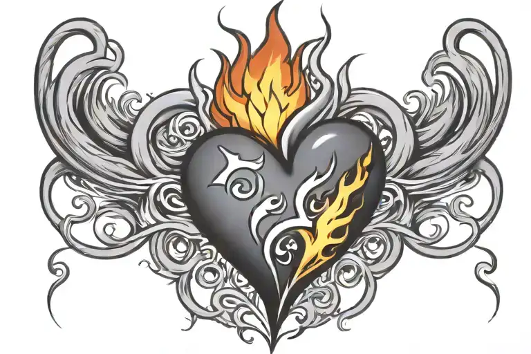 Medium Sized Heart With Flame Like Lines Going Outwards In All Directions And 4 Stars