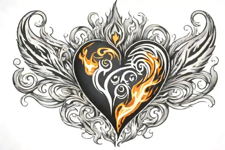 Medium Sized Heart With Sharp Flame Like Lines Going Outwards In All Directions And 4 Stars