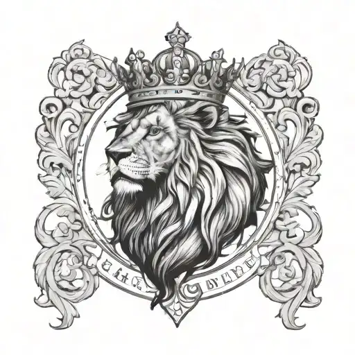 Lion Wearing Crown And Robes In Black And White