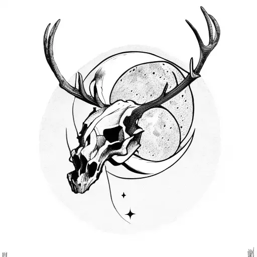 Demonic Deer Skull In Cloak With Moon In Background