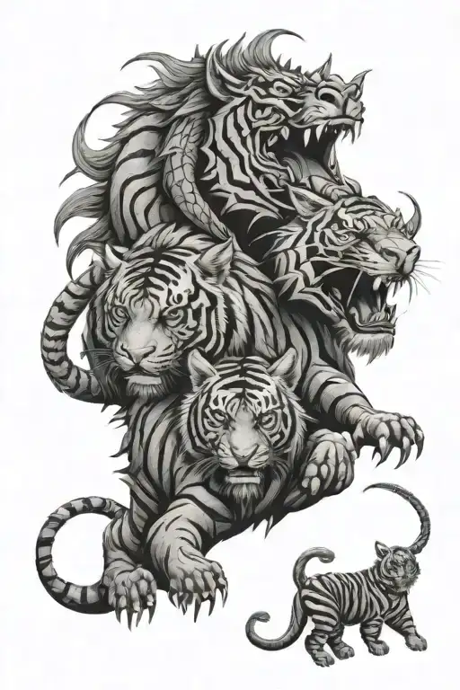 Dragon Tiger And Baby Tiger