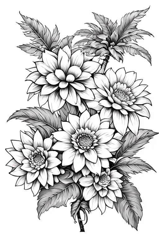 Dahlias And The Ocean Wave Merging Coconut Trees Colors Sunset