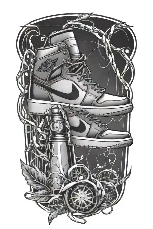 A Sleek And Stylish Cocktail Shaker Intertwined With A Pair Of Jordan 1 Sneakers