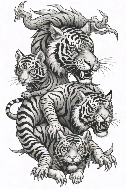 Dragon And Tiger And Baby Tiger