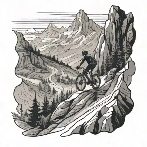 Cyclist Riding Up A Steep Mountain Pass