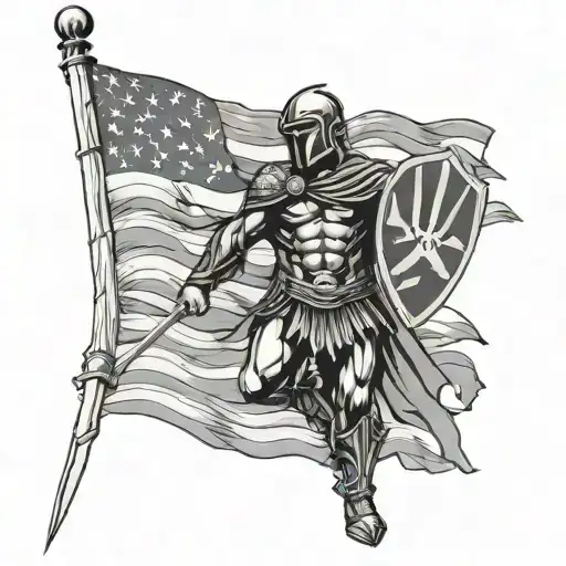 American Flag With Spartan Warrior